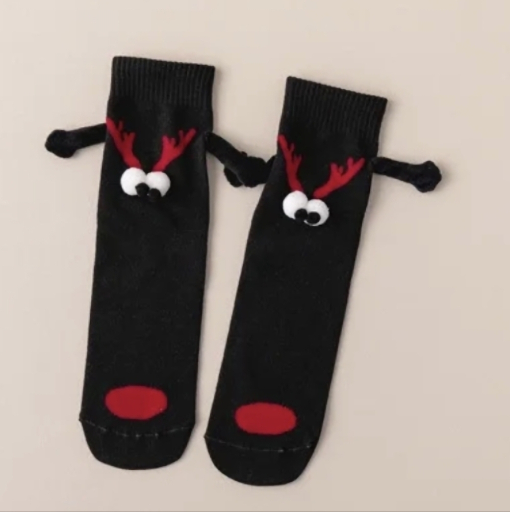 Black & Red Reindeer Socks